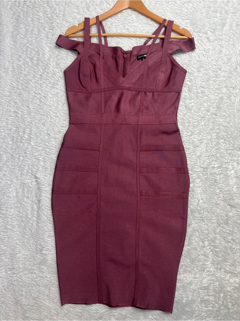 Fashion Nova Wine/Mauve One-Shoulder Strappy Bodycon Dress